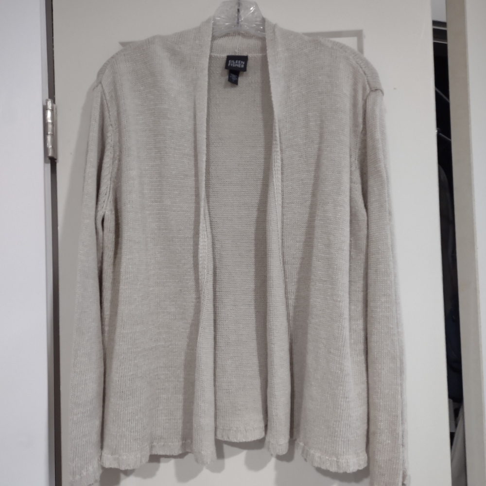 Eileen Fisher 100% Hemp cardigan, size L, like new condition, flax color